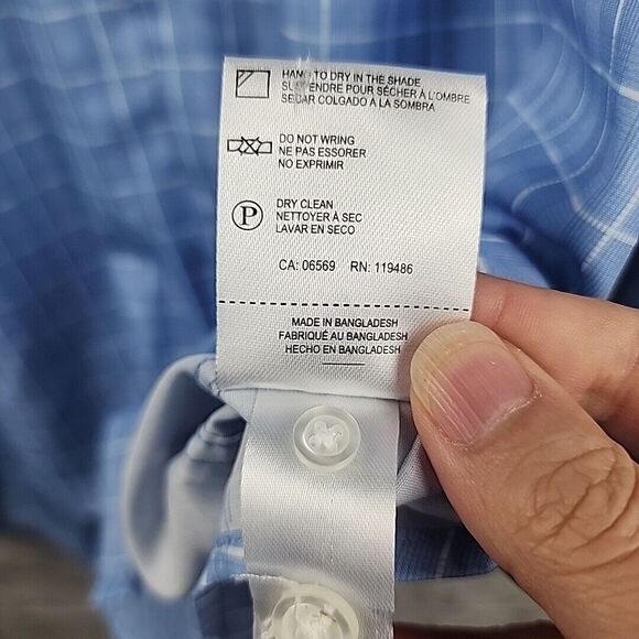 Report Collection Light Blue Plaid Shirt X4 Stretch Long Sleeve Size M 33-34 - Picture 9 of 10